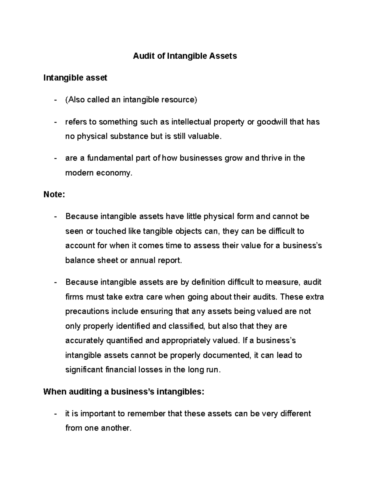 Audit of Intangible Assets (Lecture Notes) – Key Insights and ...