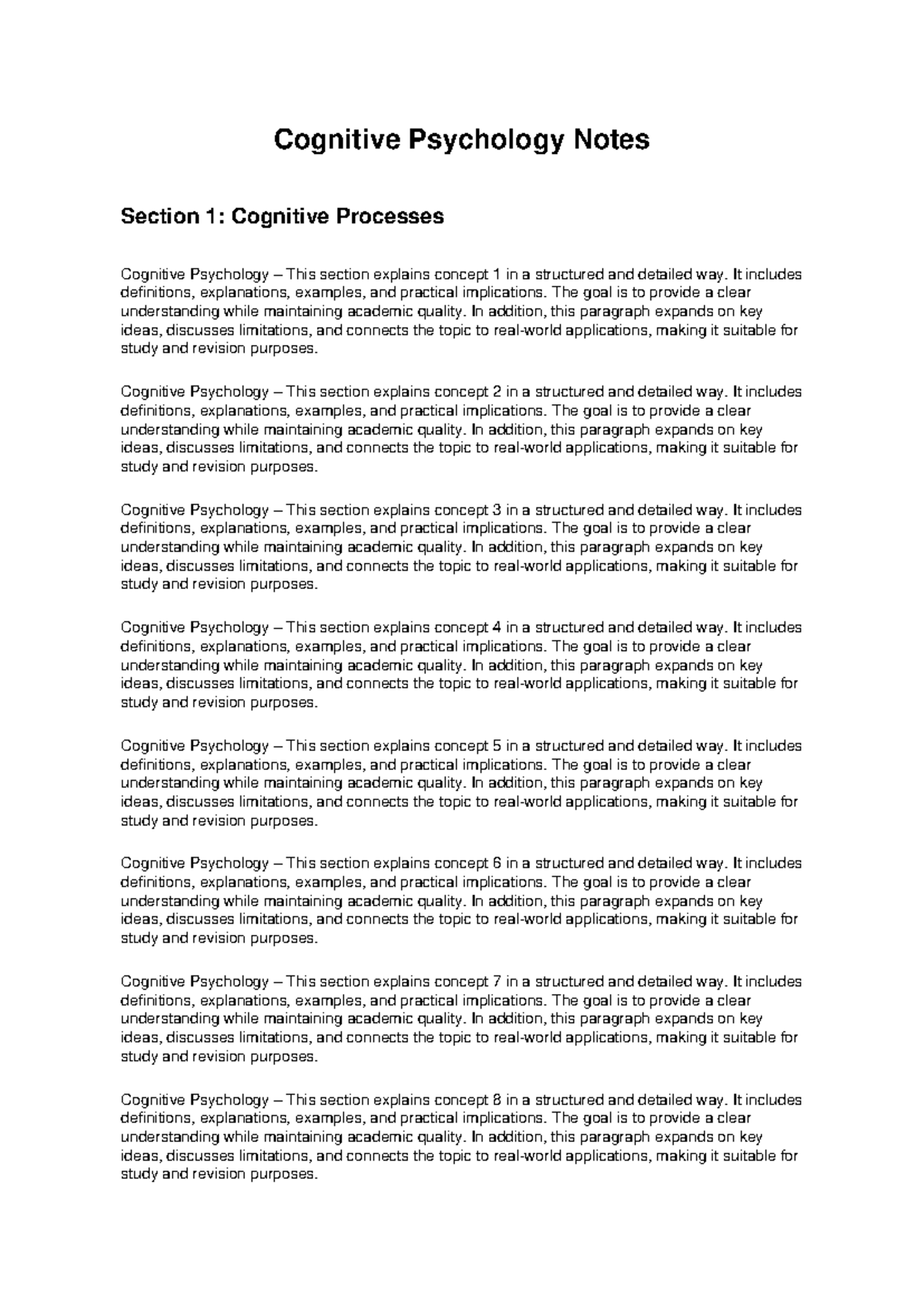Cognitive Psychology Notes: Key Concepts and Applications - Studocu
