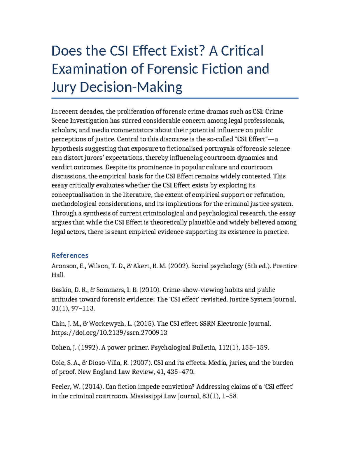 CSI Effect Essay - A Critical Examination of Forensic Fiction - Studocu