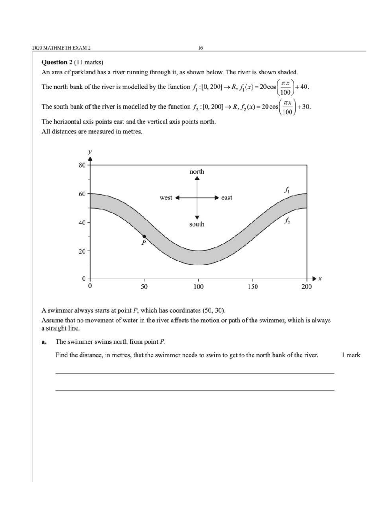 2020 MATHMETH EXAM 2: River Geometry & Swimmer's Path Analysis - Studocu
