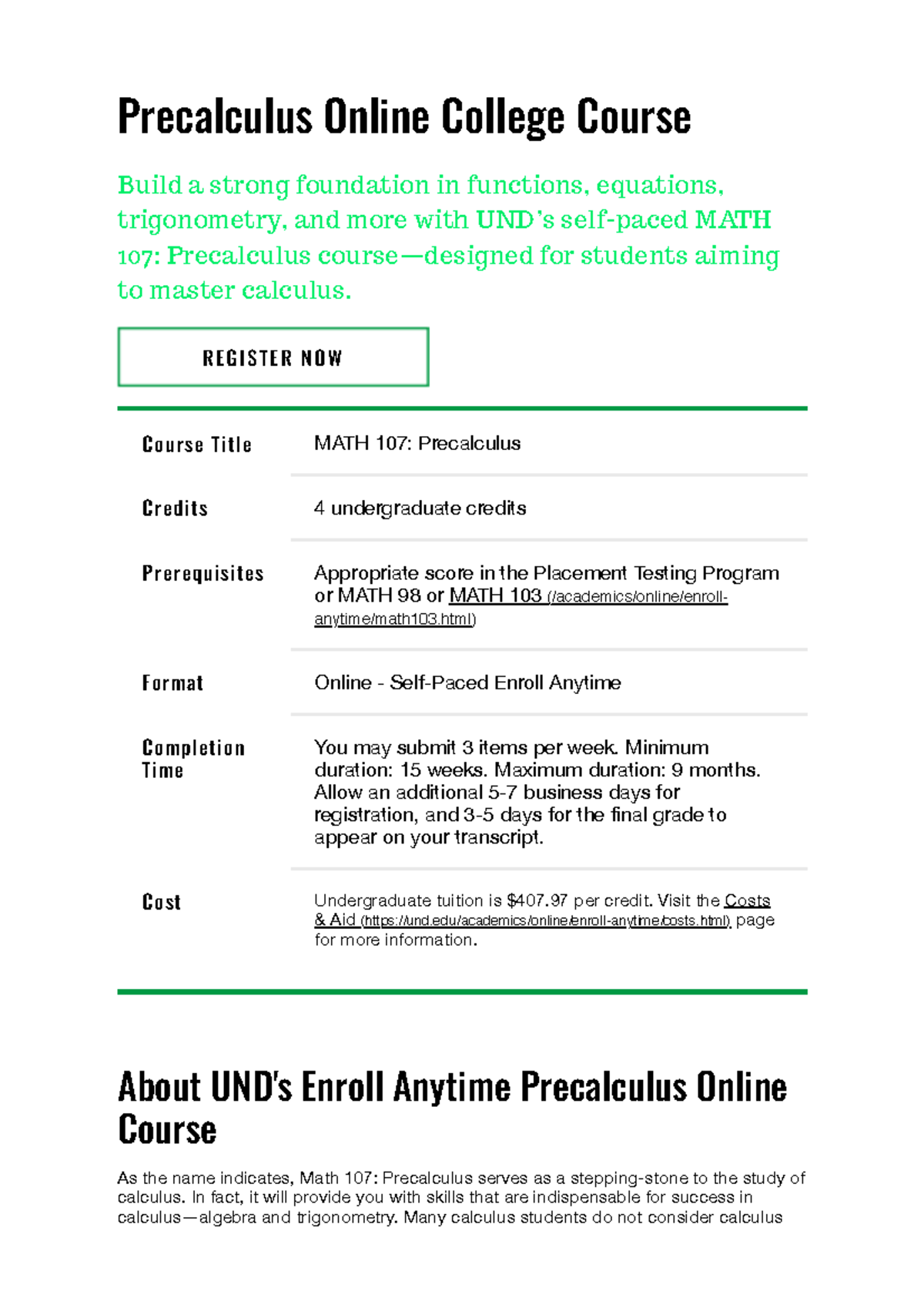 MATH 107: Precalculus Online Course Overview and Enrollment Details ...