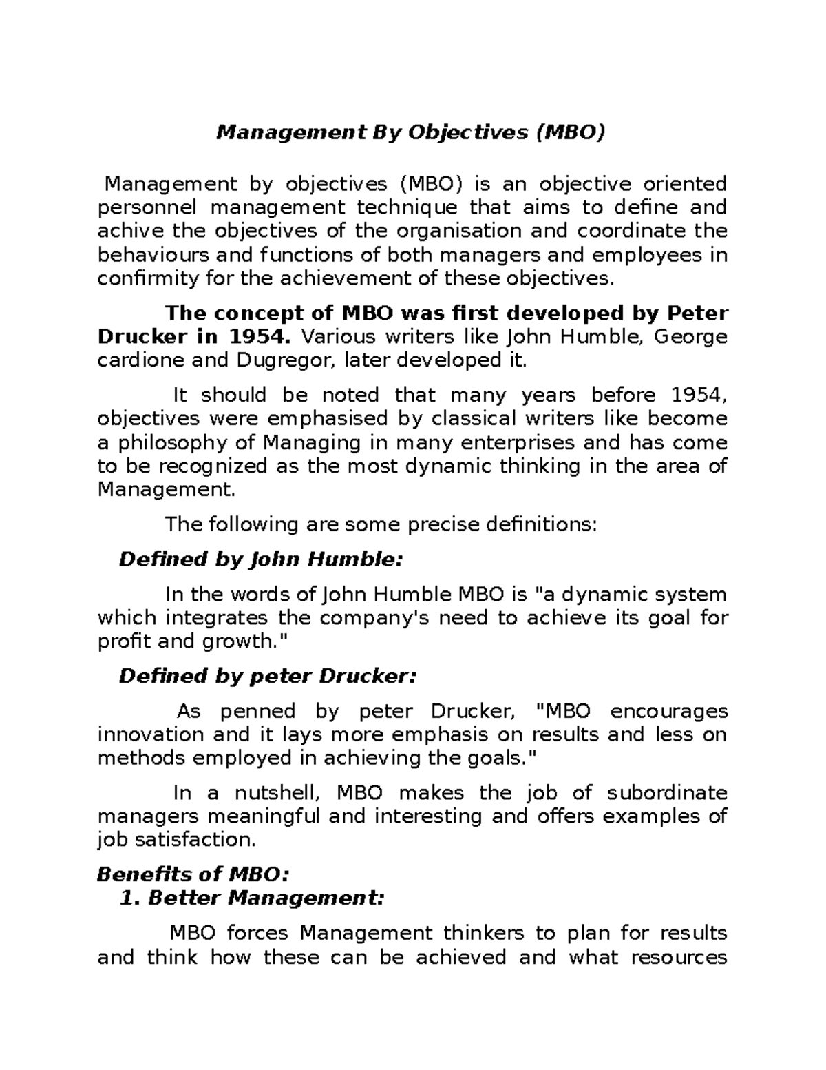 MBO - Comprehensive Notes on Management By Objectives - Studocu