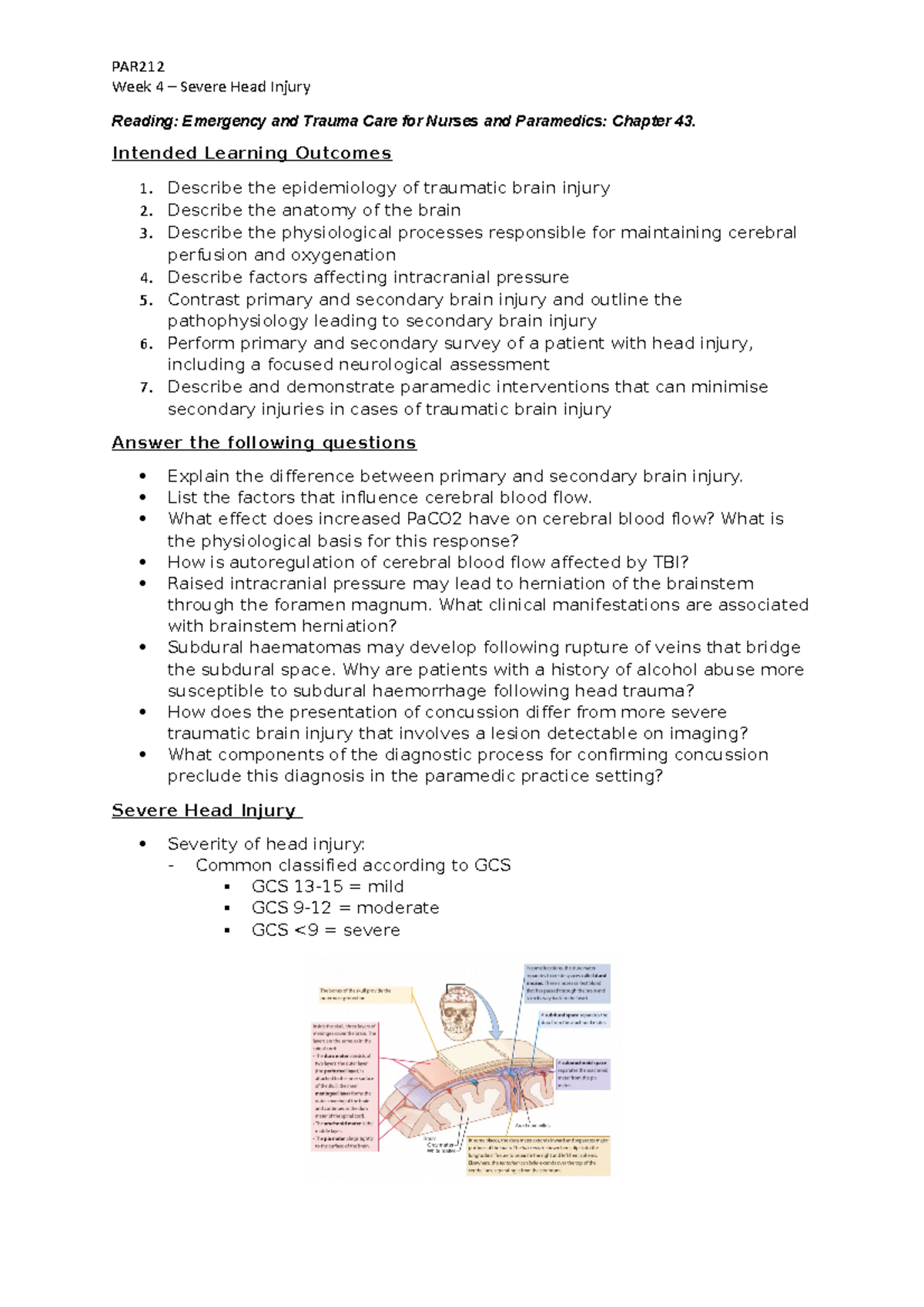 PAR212 Week 4 – Understanding Severe Head Injury & Management - Studocu