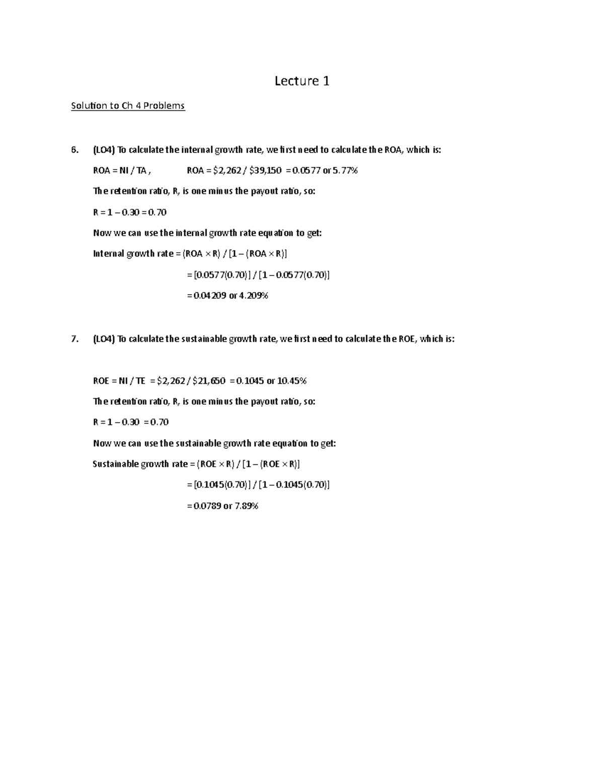 Solutions for Lecture 1 Problems - Chapters 4 & 6 - Studocu