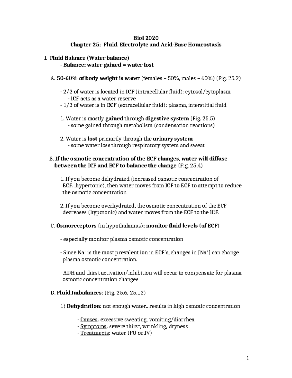 Biol 2020: Chapter 25 - Fluid, Electrolyte, and Acid-Base Homeostasis ...