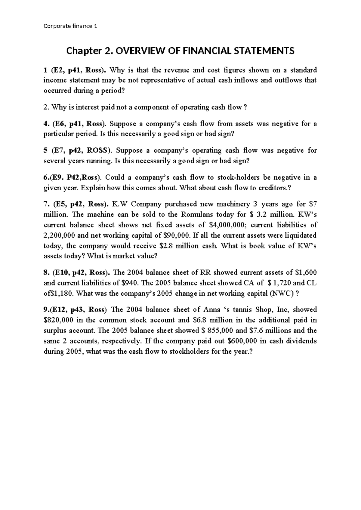 Q- Chapter 2 - bài tập - Corporate finance 1 Chapter 2. OVERVIEW OF ...