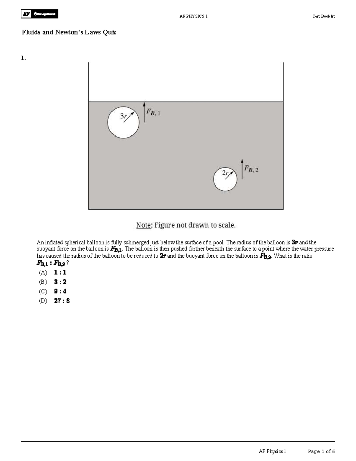 AP PHYSICS 1 Fluids & Newton's Laws Quiz 1-7 Summary - Studocu