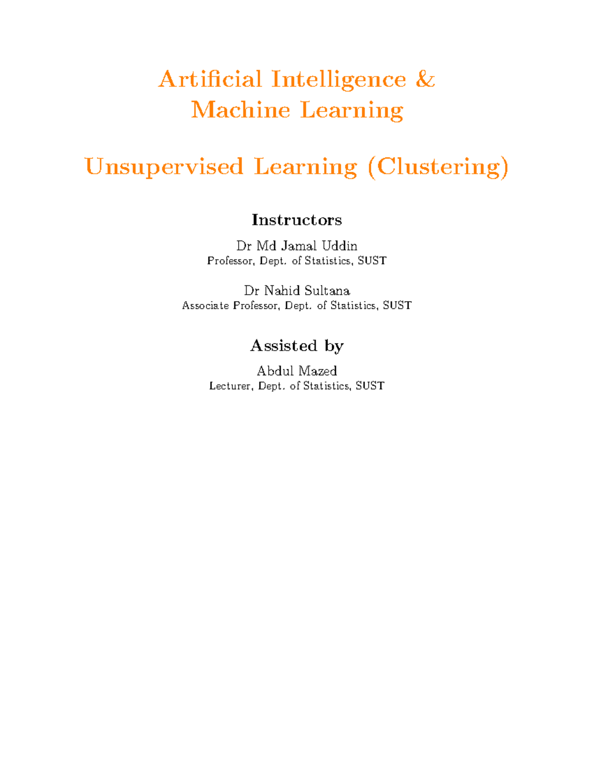 Lec 13: Unsupervised Learning & Clustering in ML - Studocu
