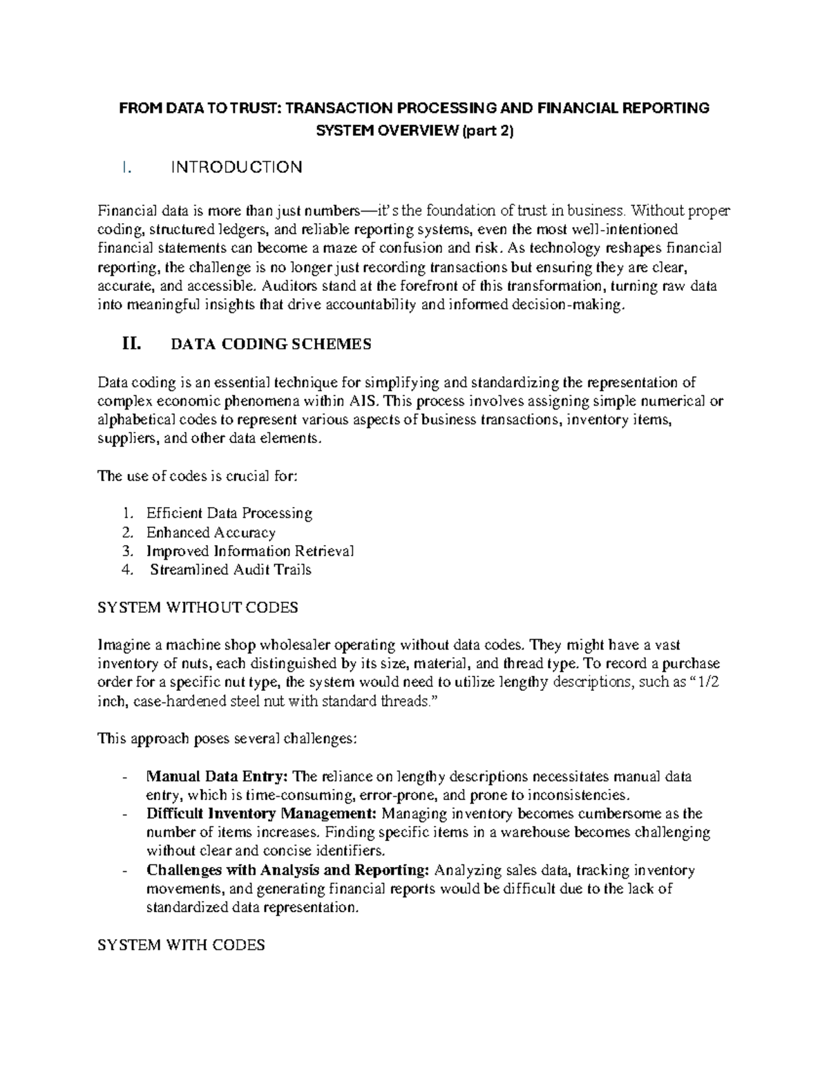 Data Coding Schemes & General Ledger Systems in IT Audit (ACCT 101 ...