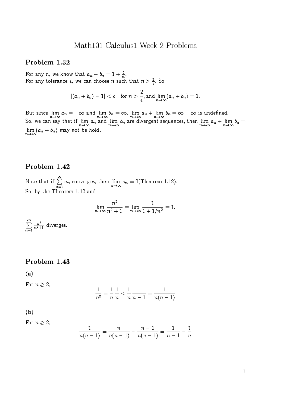 Math101 Calculus 1 Week 2 Solutions and Explanations - Studocu
