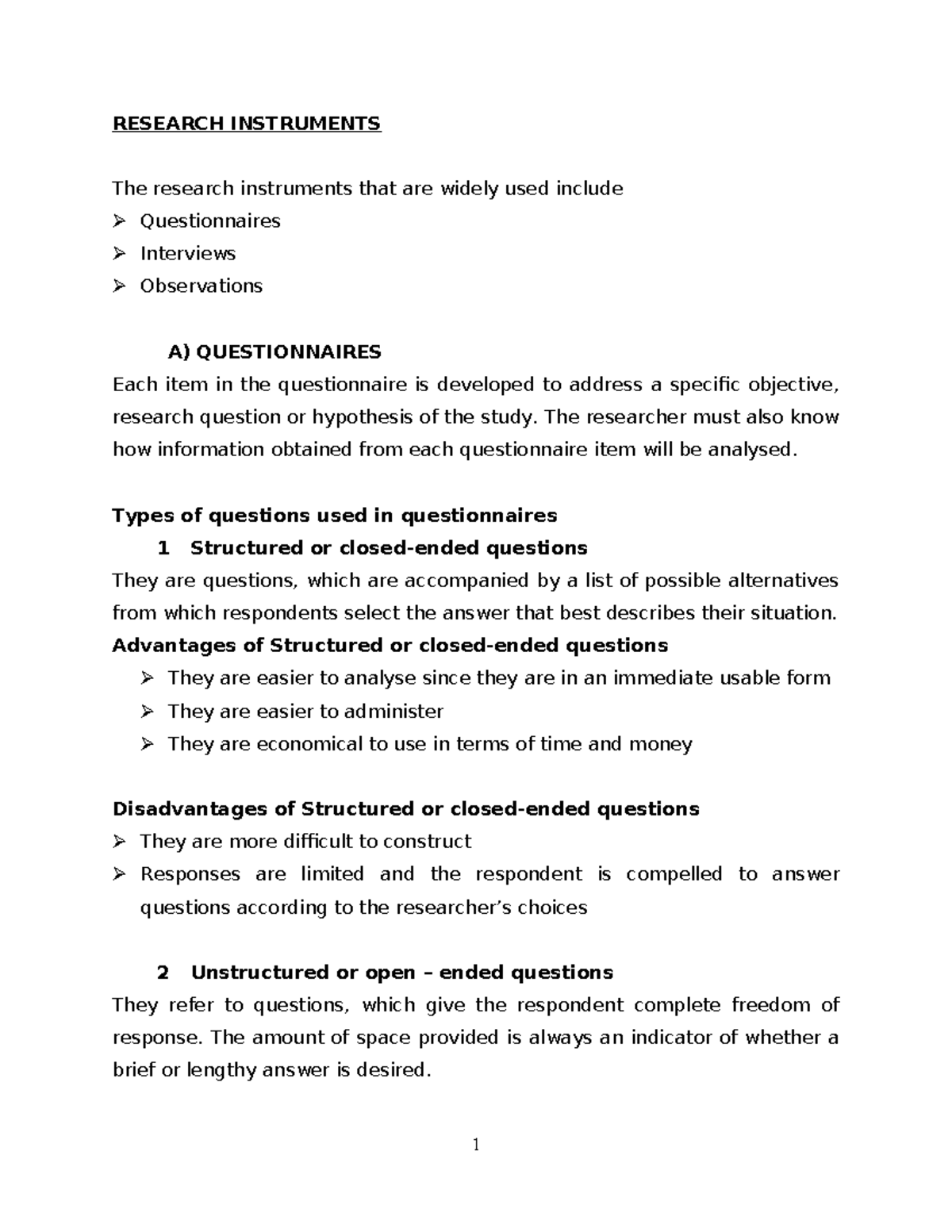 DATA Collection Instruments: Questionnaires, Interviews, and ...