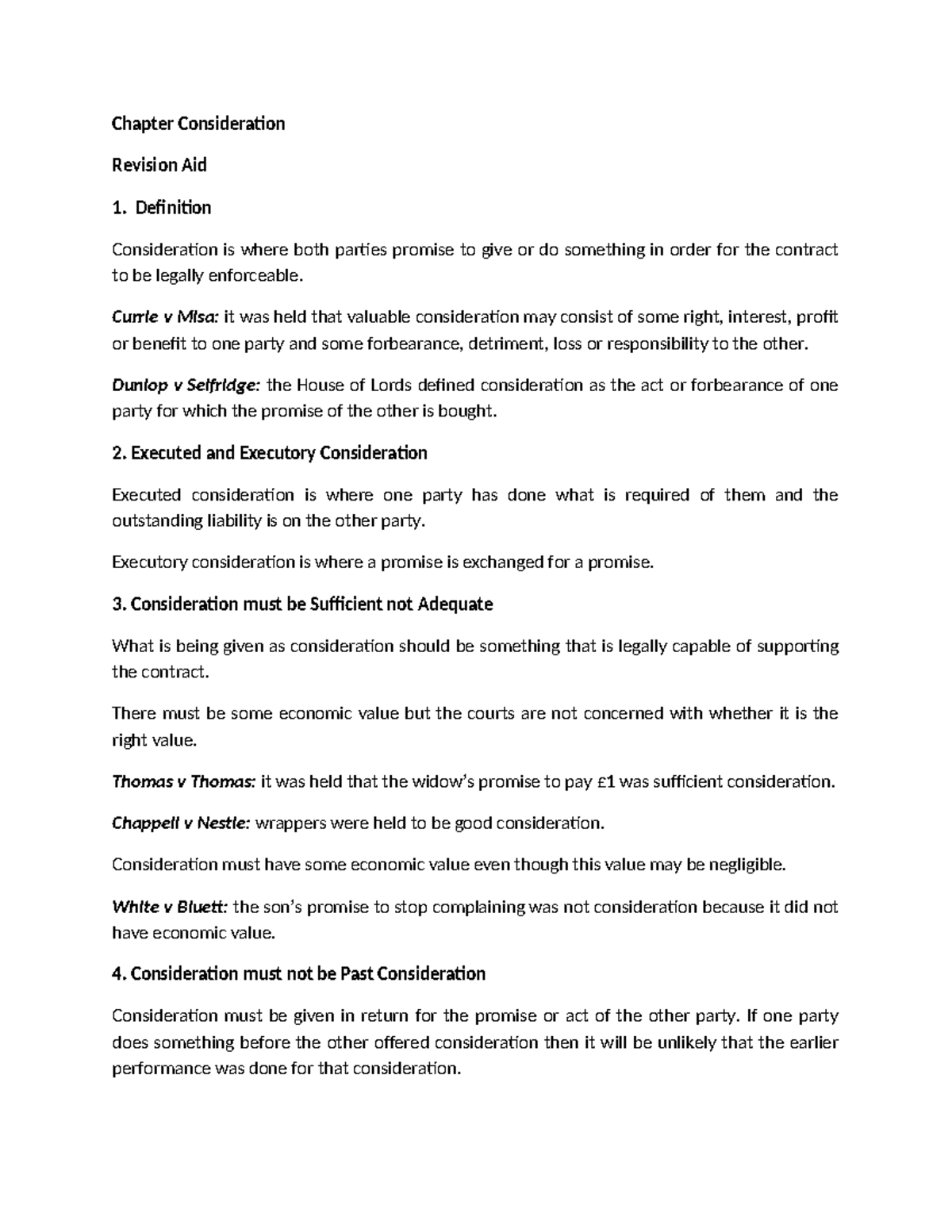 26. Consideration Law: Key Concepts and Case Summaries - Studocu