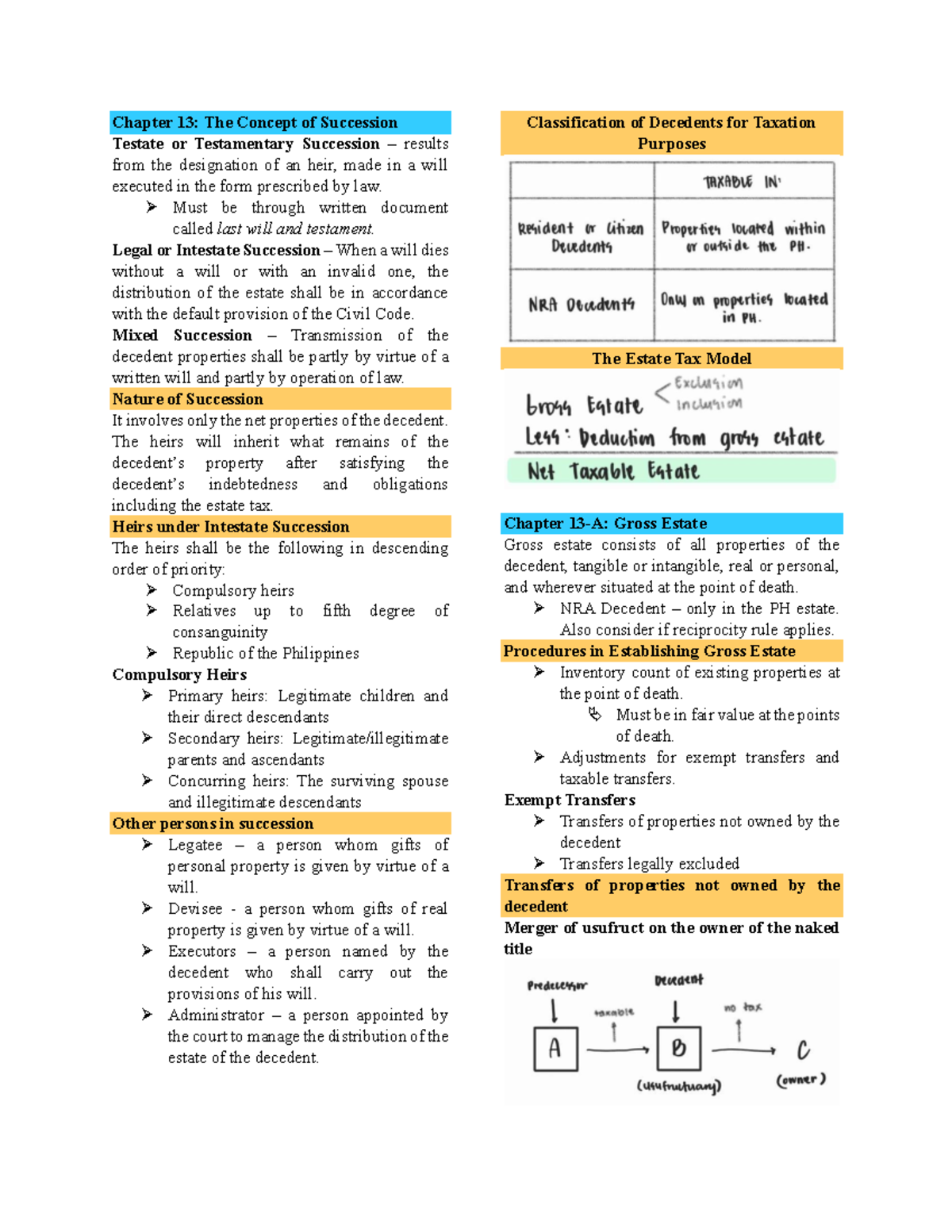 Notes on Estate Tax - Chapter 13: The Concept of Succession Testate or ...