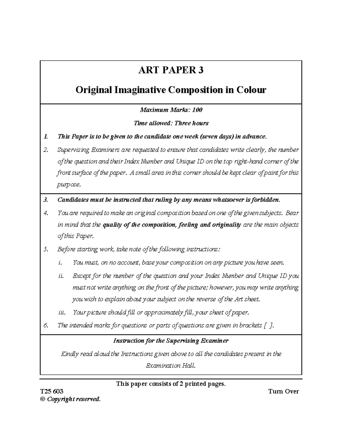 ICSE Art Paper 3: Original Imaginative Composition 2025 - Studocu