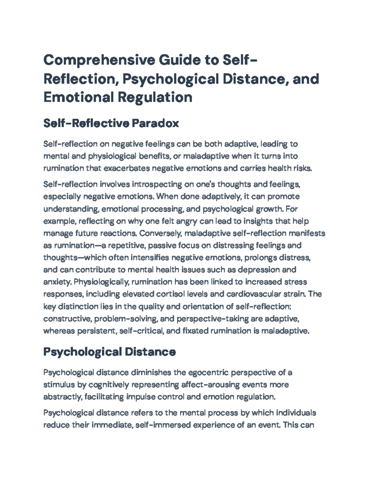 Comprehensive Guide: Self-Distancing & Emotion Regulation (PSY 101 ...