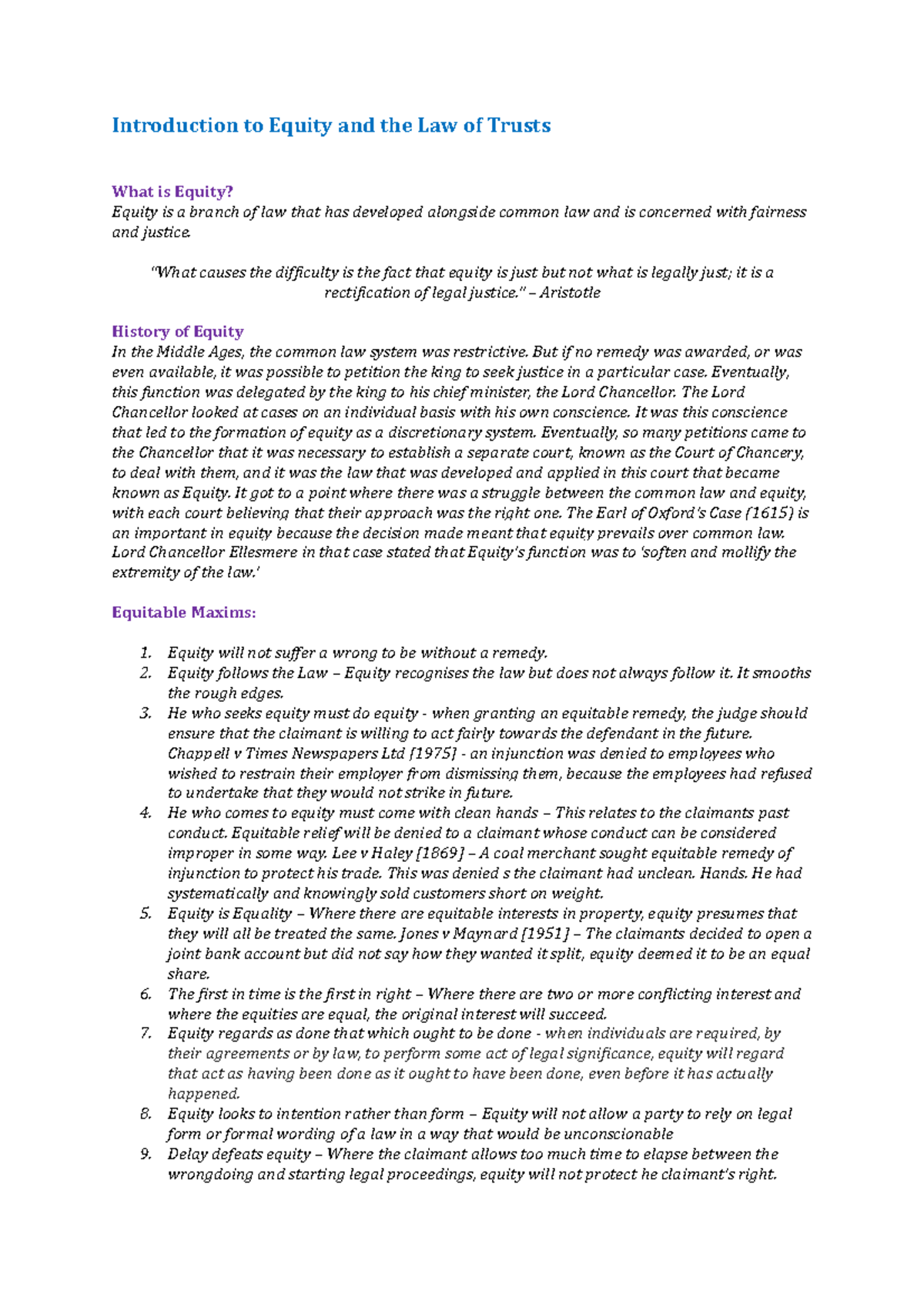 Introduction to Equity and the Law of Trusts - “What causes the ...