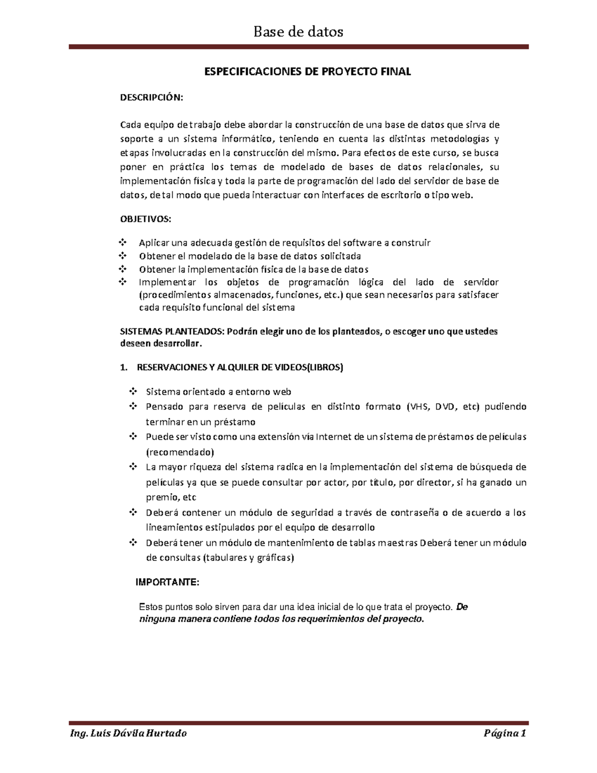 Trabajo Final BD - Construcción y Requisitos de Proyecto - Studocu