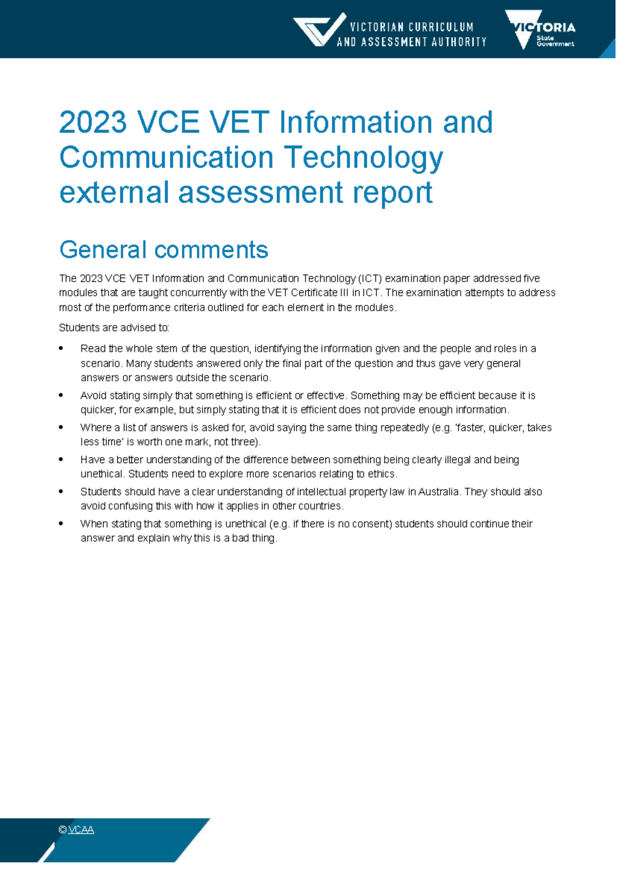2023 VCE VET ICT External Assessment Report Insights and ...
