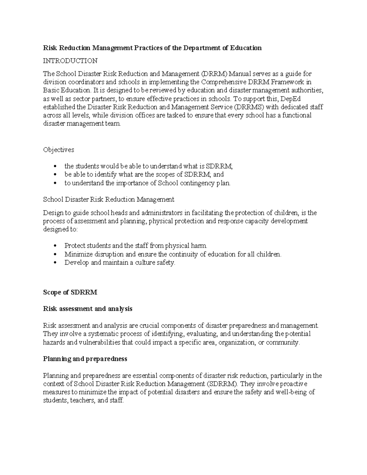 Risk Reduction Management Practices in Education (Pem-17) - Studocu