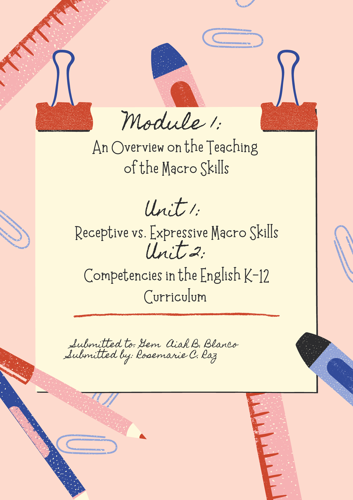 M1 & M2 Unit 1-2: Teaching the Macro Skills of Learning - Studocu