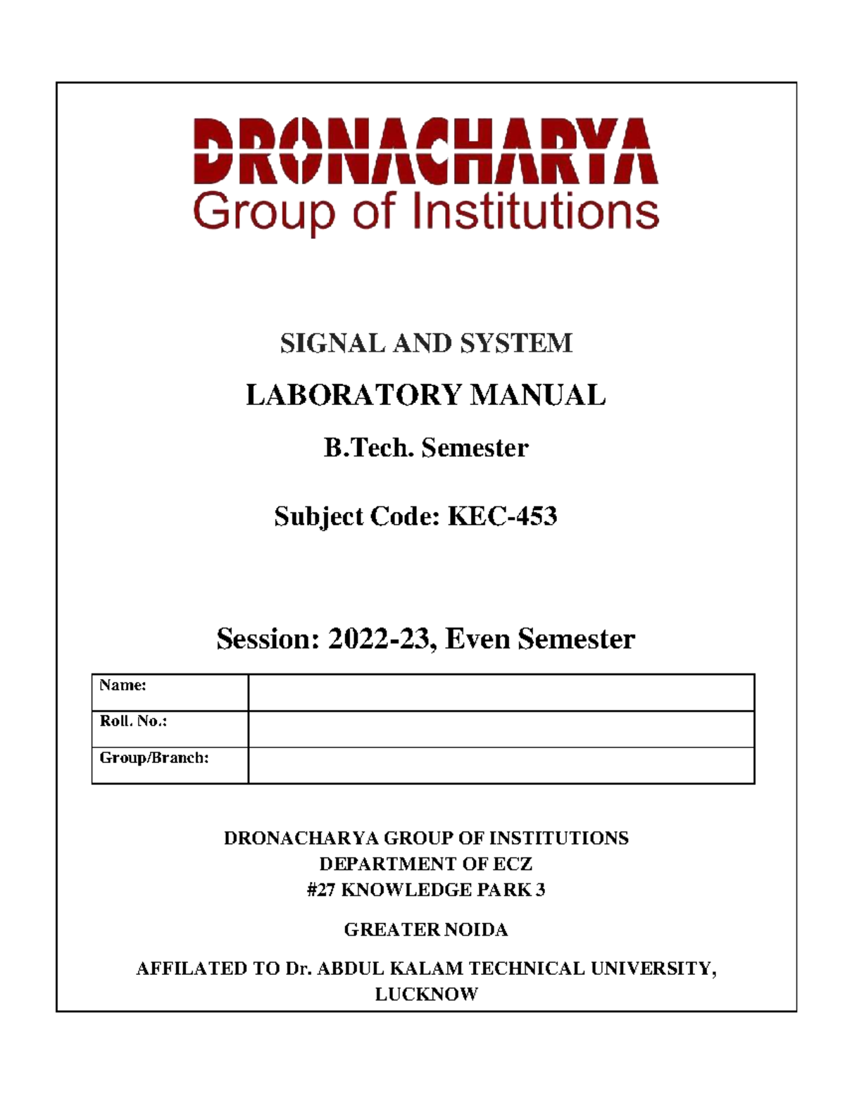 Signal and System Lab Manual - ECZ 19062023 - Studocu