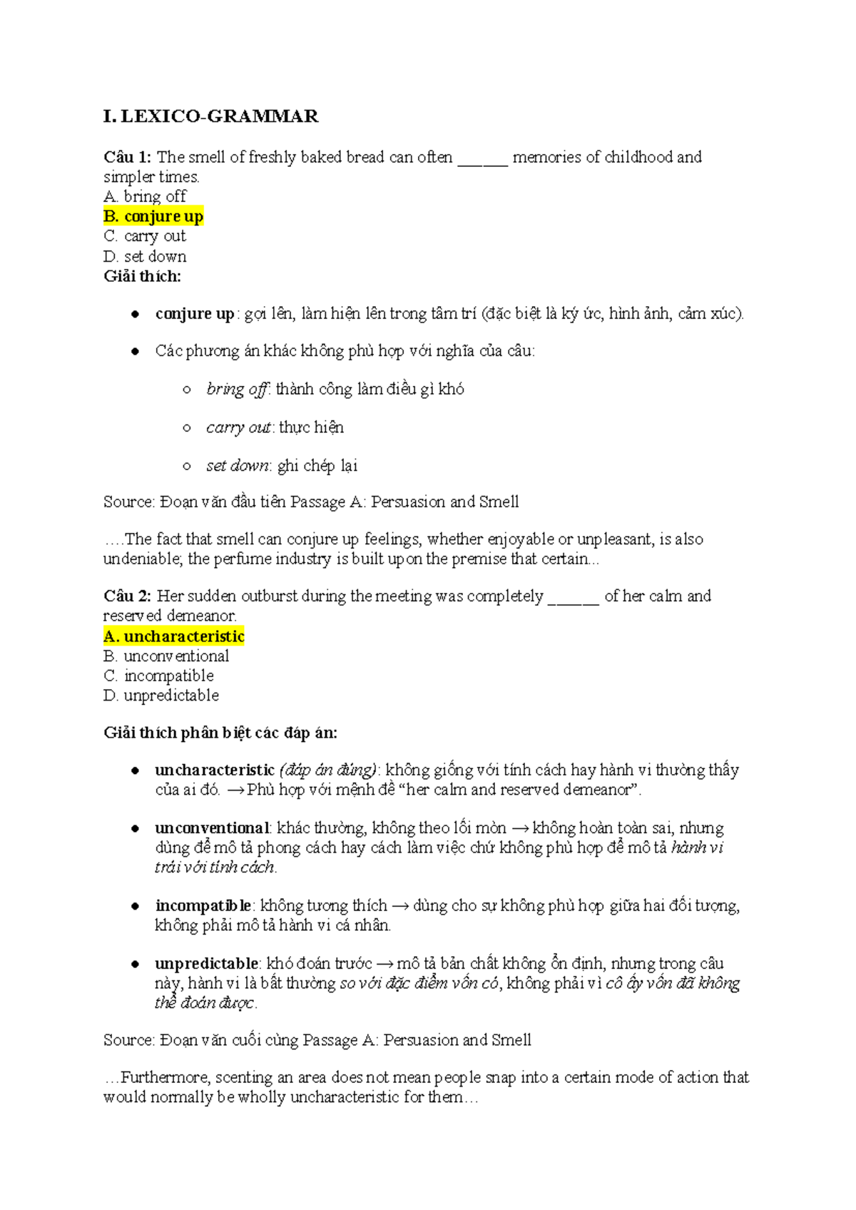 Lexico & Word Form Study Guide - Group 2 (KEY & Explanation) - Studocu
