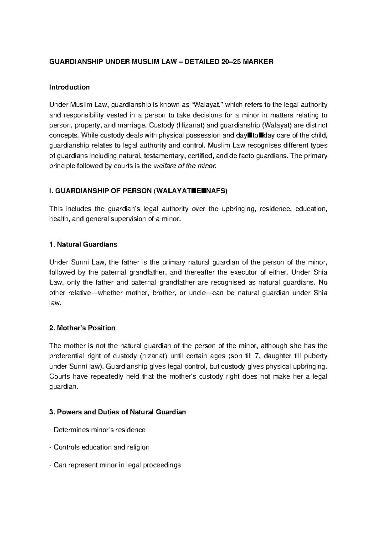 GUARDIANSHIP UNDER MUSLIM LAW: A DETAILED STUDY - Studocu