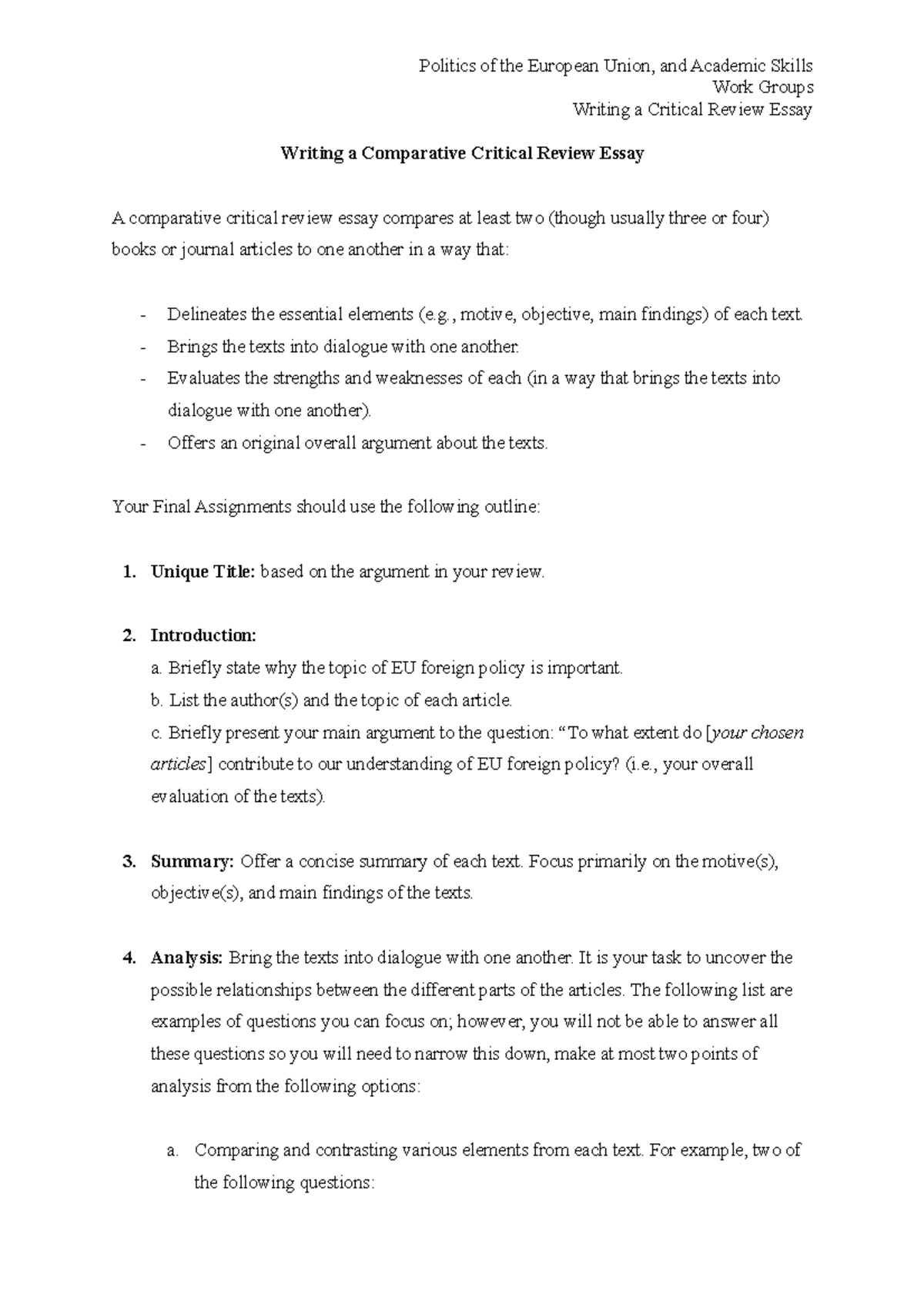 Comparative Critical Review Essay on EU Foreign Policy (PEU 2023 ...