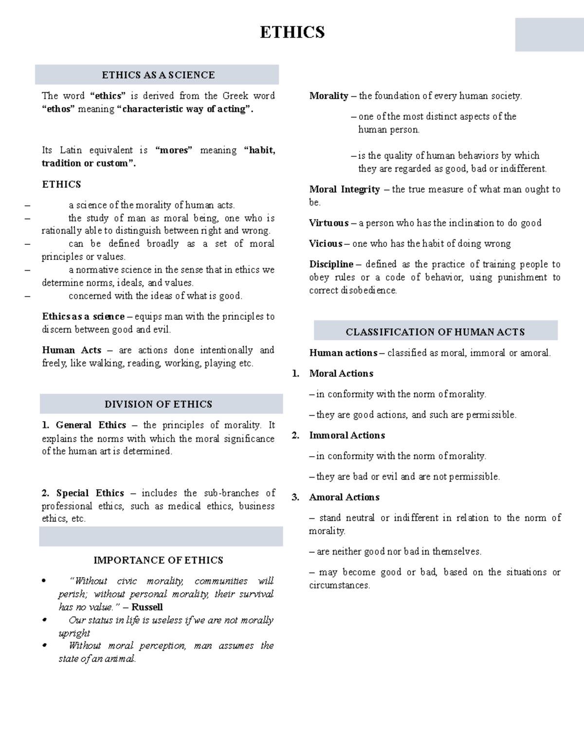 Ethics - Chapter 2: Utilitarianism and Human Morality Notes - Studocu