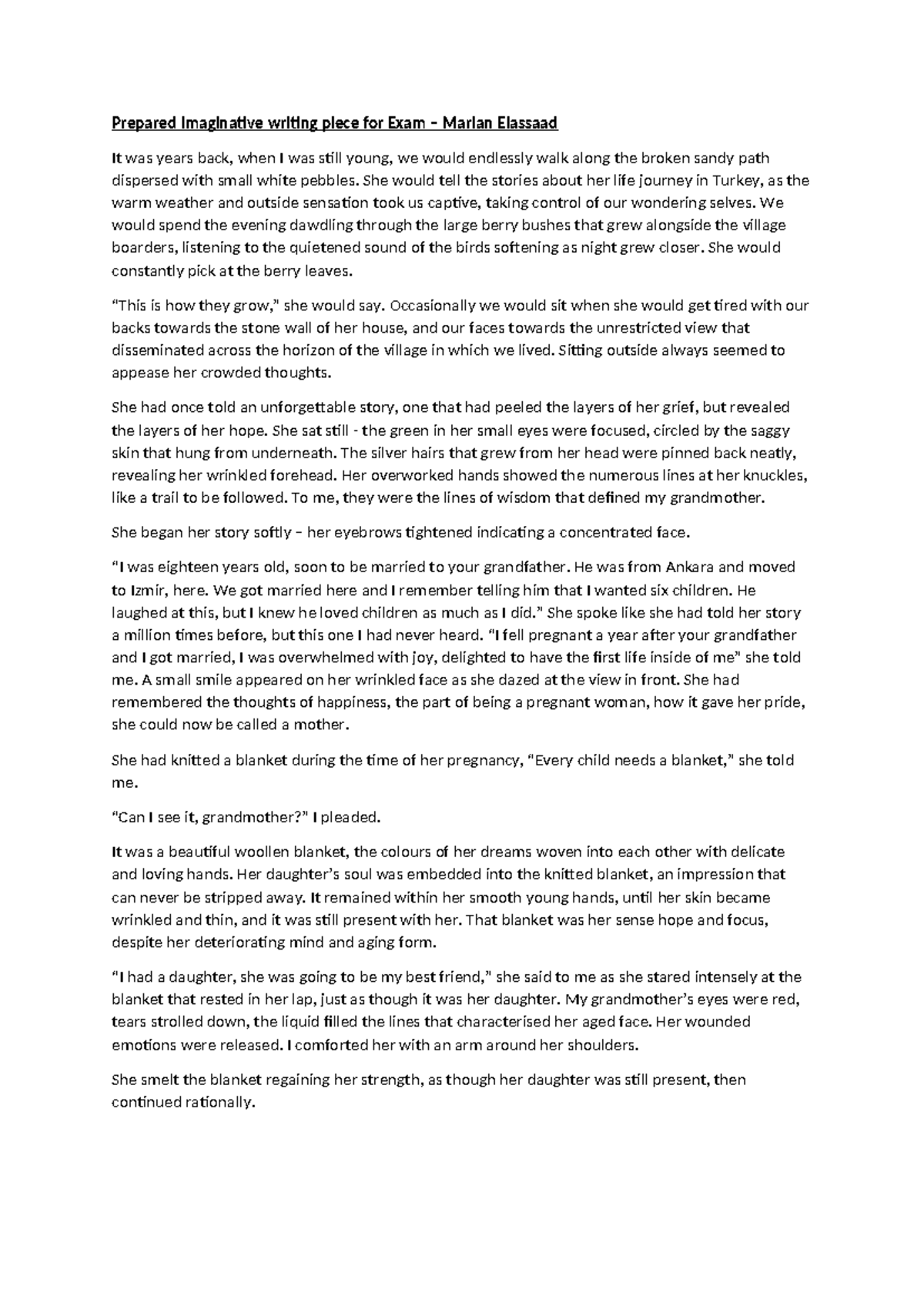 Narrative Writing Piece for Exam - Marian Elassaad - Studocu