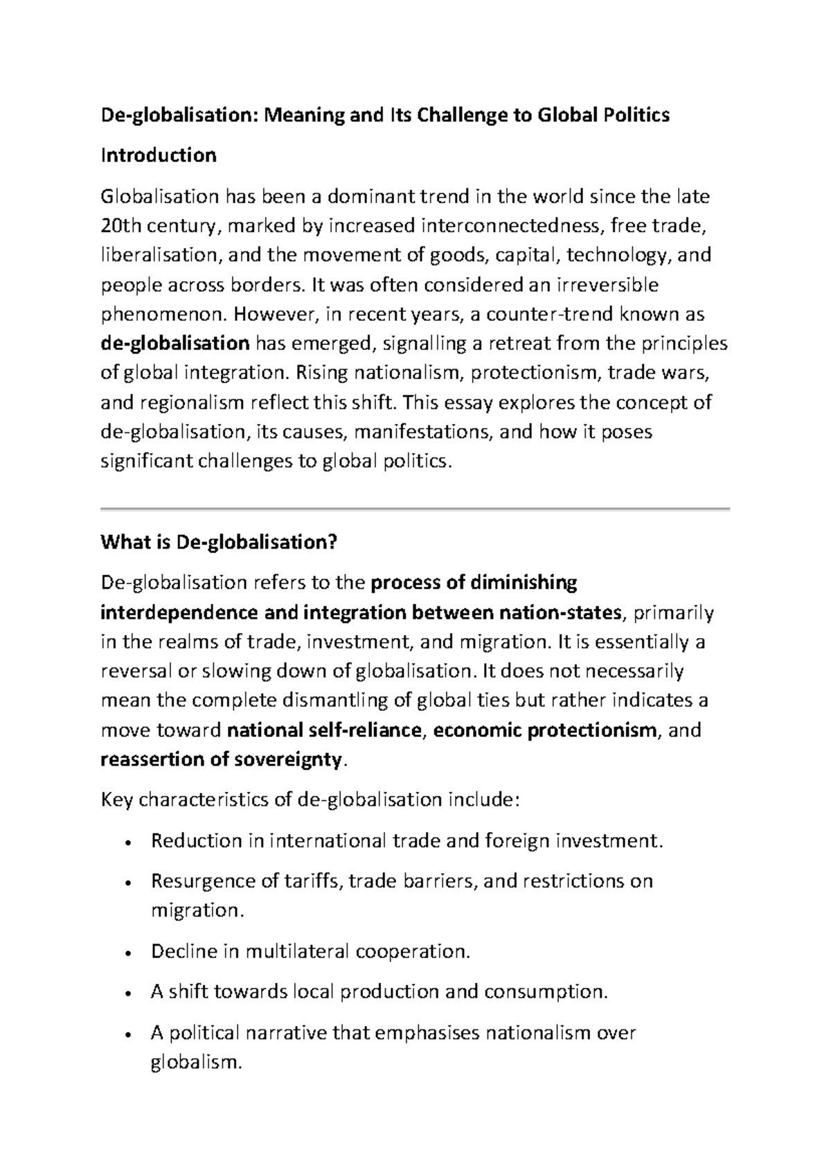 Global Politics: Challenges of Diminishing Globalisation - Studocu