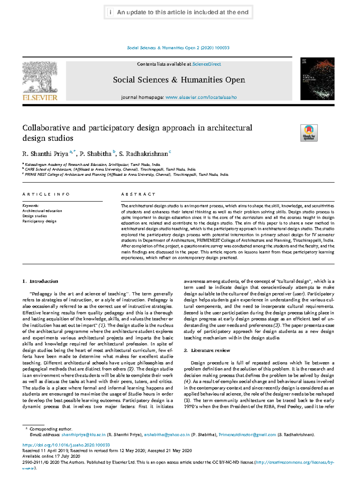 Collaborative & Participatory Design Approach in Arch. Studios (SSAHO ...