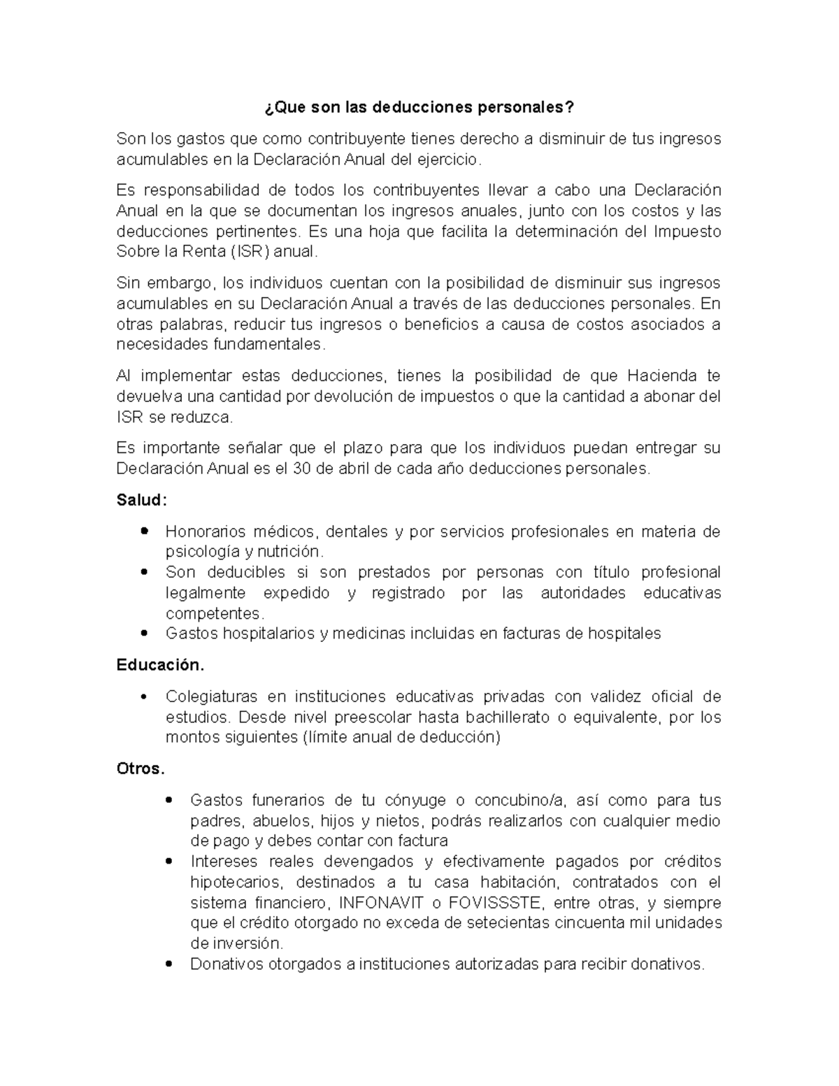 Actividad: Deducciones Personales y su Impacto en la Declaración Anual ...