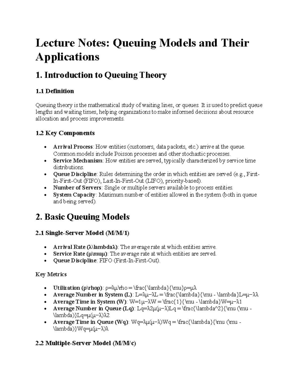 Lecture Notes: Queuing Models (Theory & Applications) - Studocu