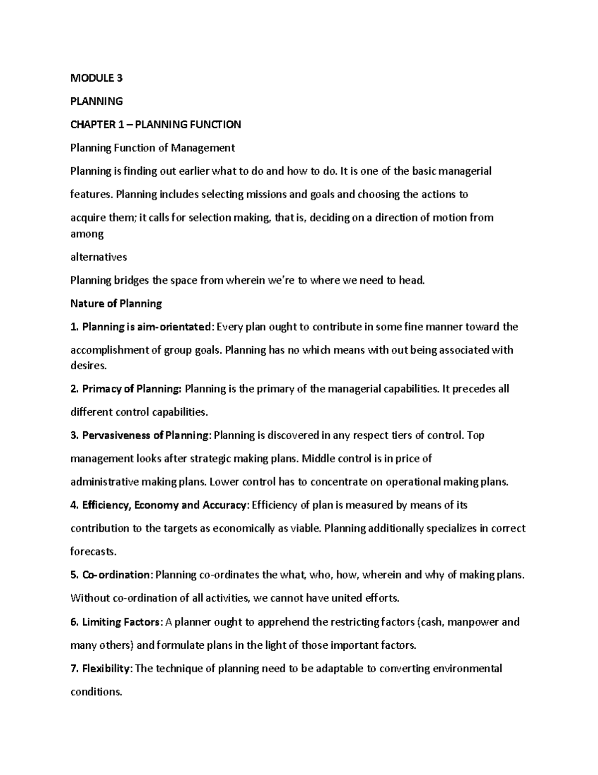 POM 301 Module 3 Planning Function: Key Concepts and Importance - Studocu