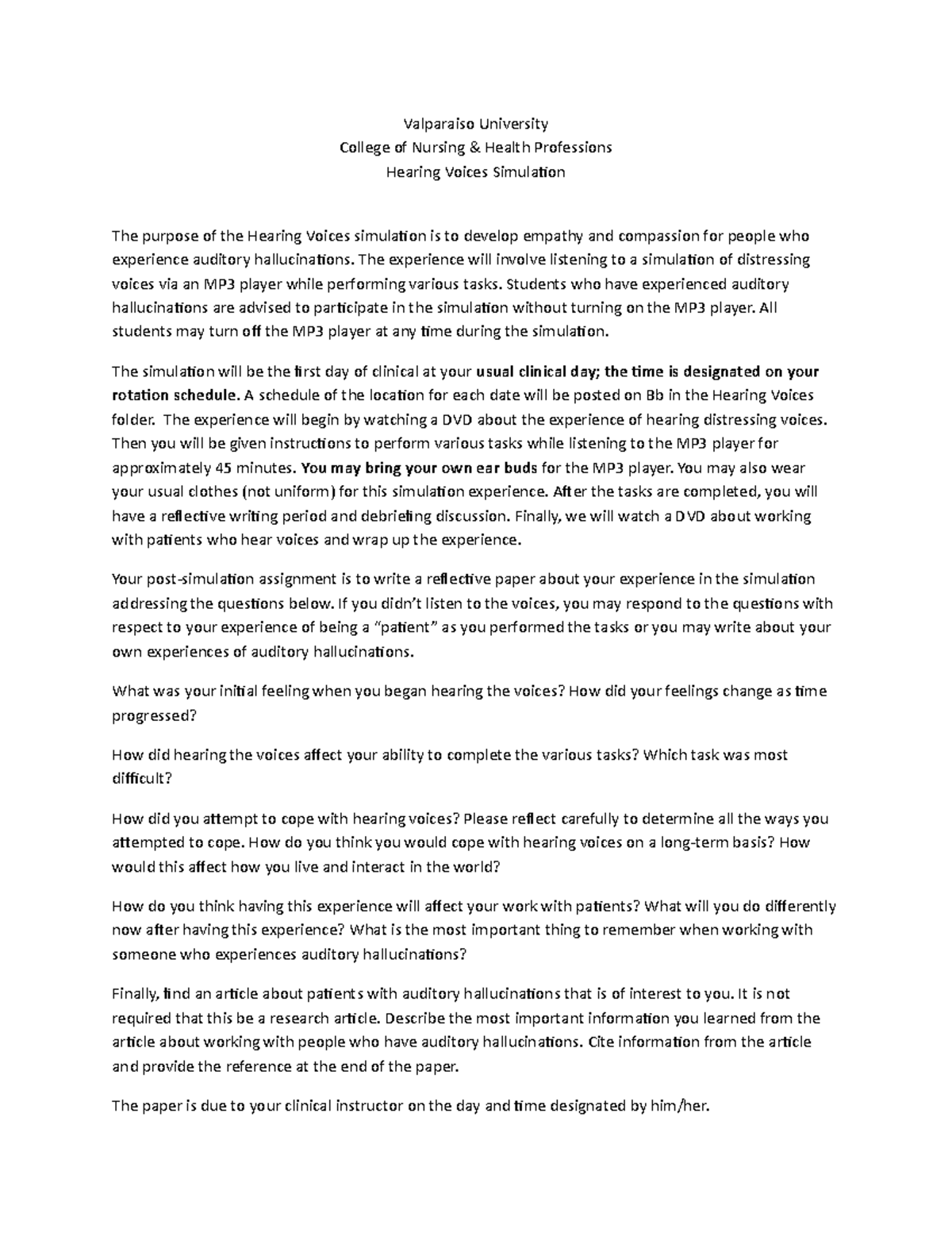 Hearing Voices Simulation Instructions: Empathy Development Guide - Studocu