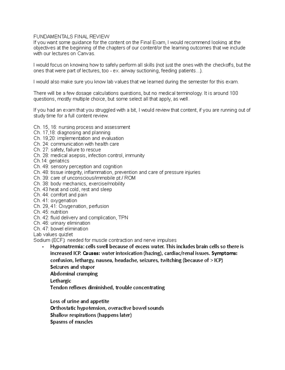 FUNDAMENTALS NURSING FINAL EXAM REVIEW GUIDE: KEY CONTENT & TIPS - Studocu