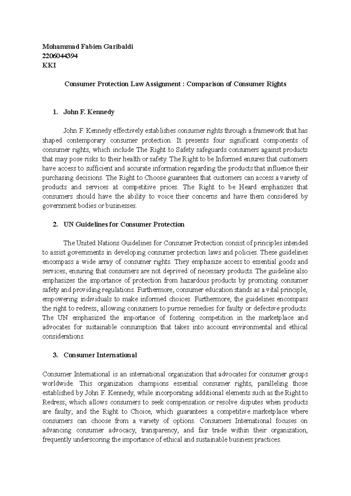 Consumer Protection Law Assignment 2: Comparing Rights Across ...