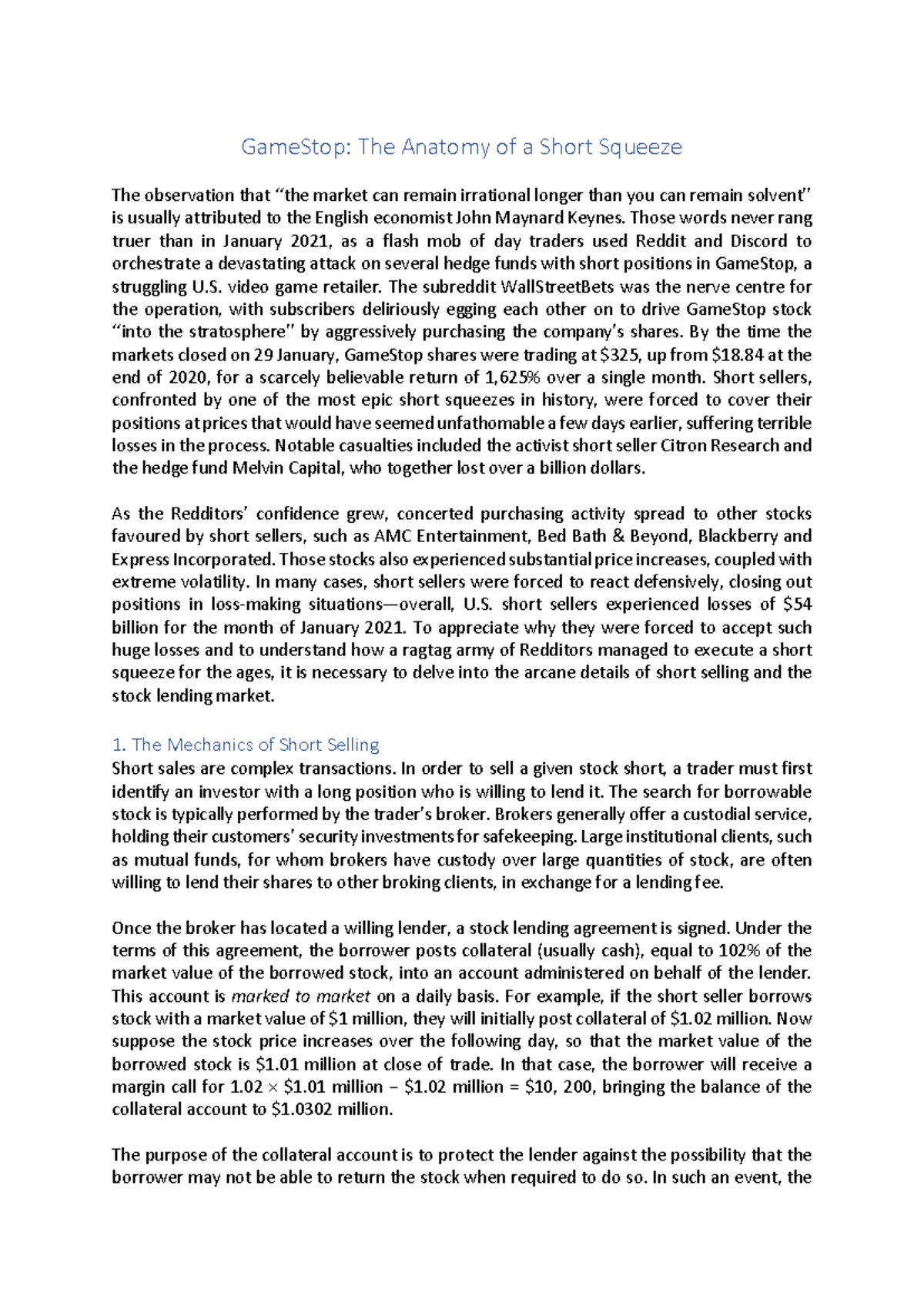 GameStop (Case Study): Analyzing the Epic Short Squeeze of 2021 - Studocu