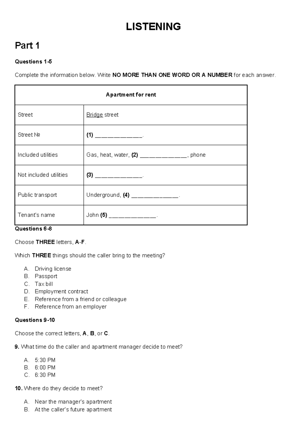 IELTS Mock Test - Listening and Reading Practice with Answers - Studocu