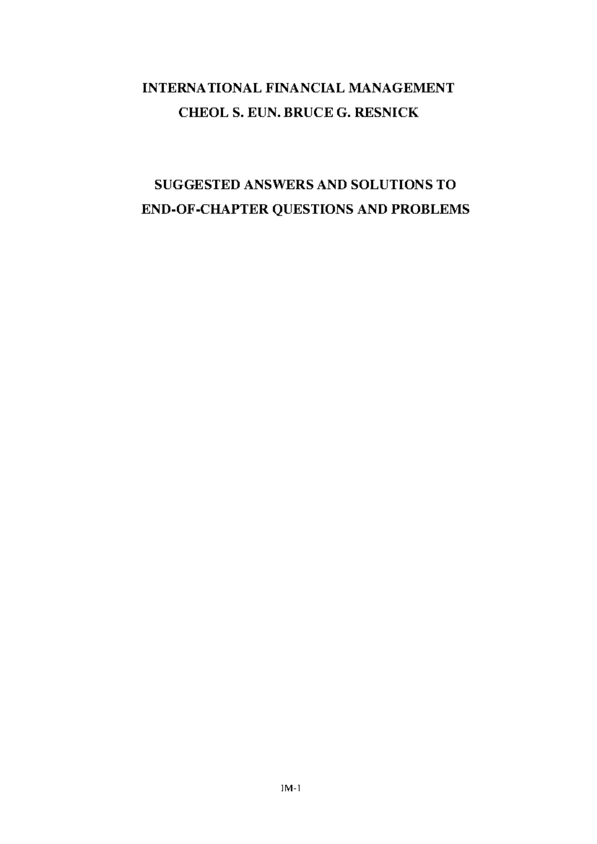 International Financial Management: Suggested Answers to End-of-Chapter Problems - Document Preview