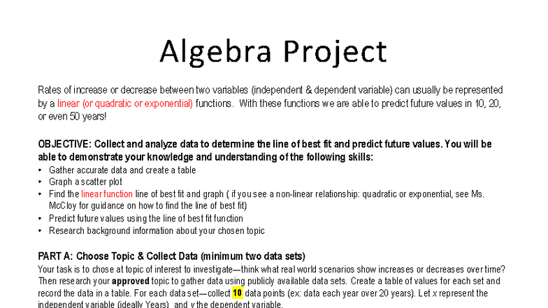 Algebra Project: Analyzing Data Trends & Predictions (2025) - Studocu