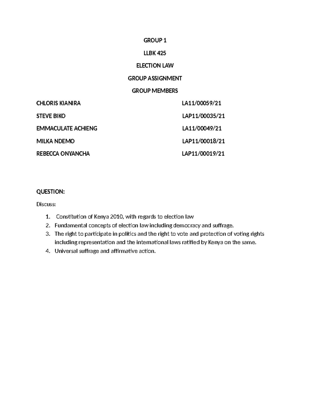 LLBK 425 Election Law Group Assignment: Key Concepts & Legal Framework ...