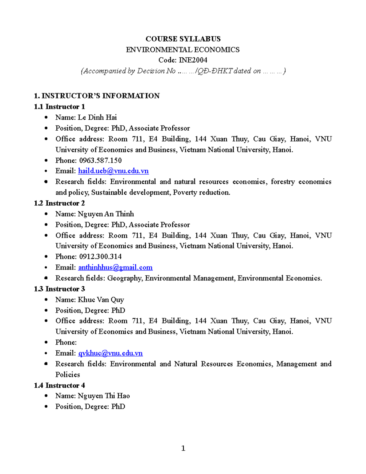 **Revamped Course Syllabus for Environmental Economics INE 2004** - Studocu