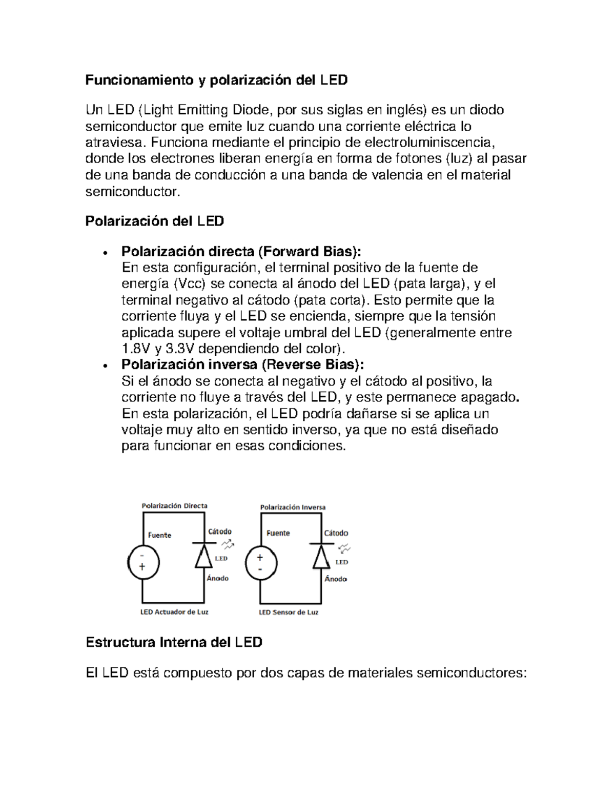 Funcionamiento y polarización del LED - Funciona mediante el principio ...