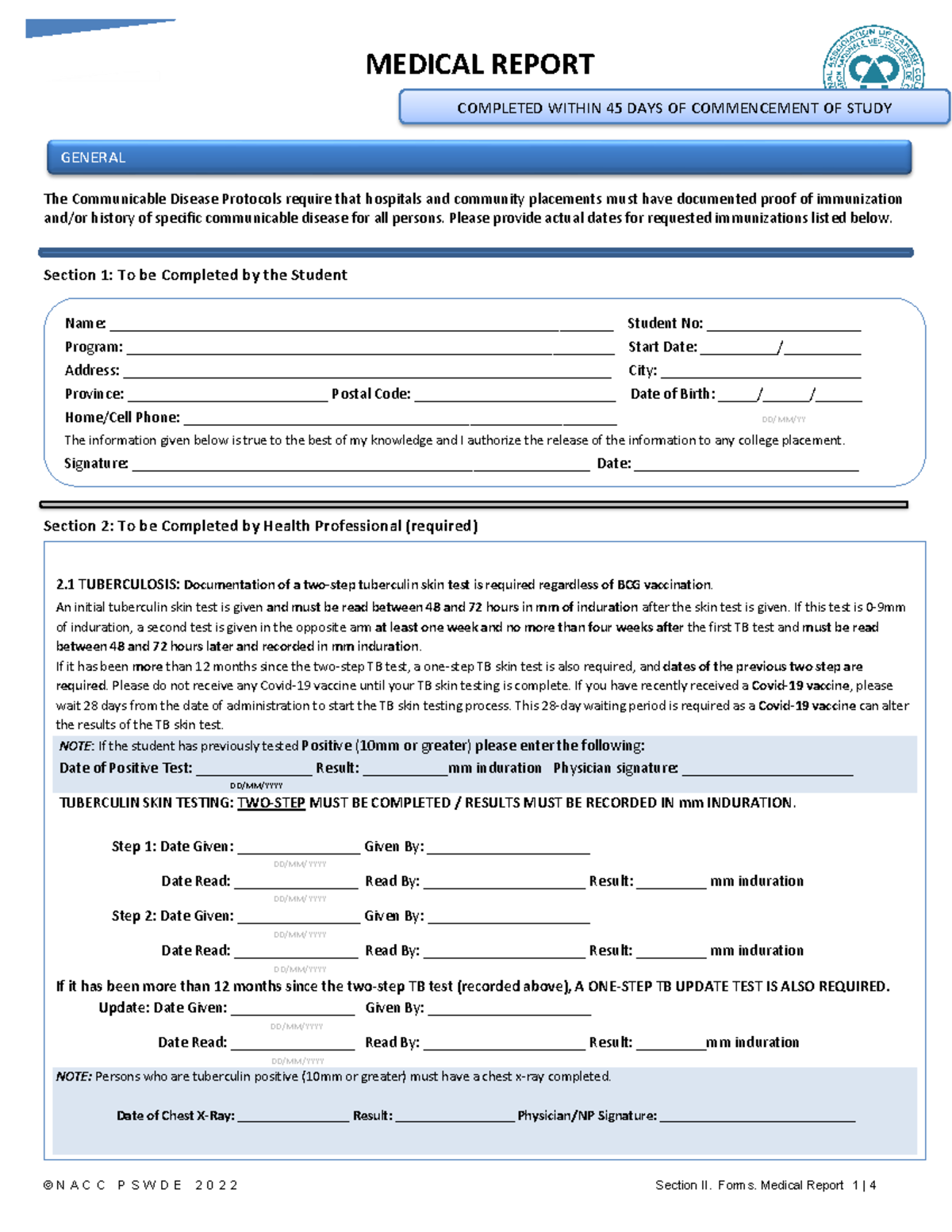 ACC PSW DE 2022 Medical Report for Immunization Compliance - Studocu