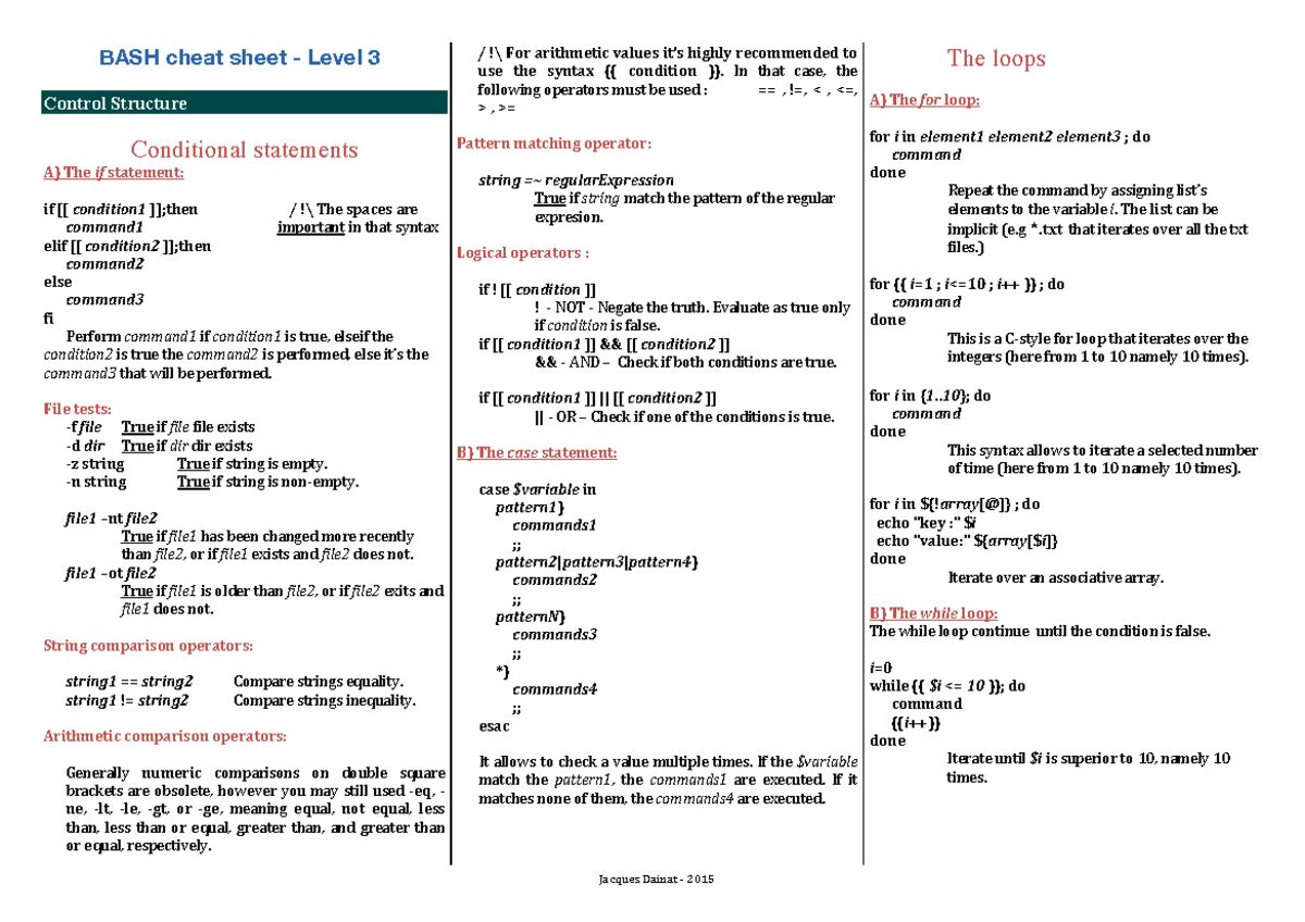 Bash cheat sheet level 3 - Jacques Dainat -­‐ 2015 BASH cheat sheet ...