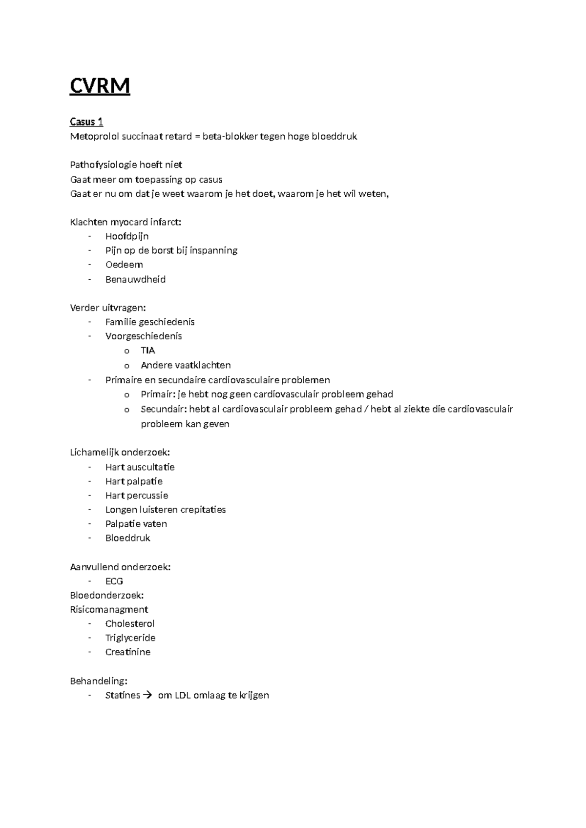 CVRM Casus 5: Beheer van Cardiovasculair Risico en Behandeling ...