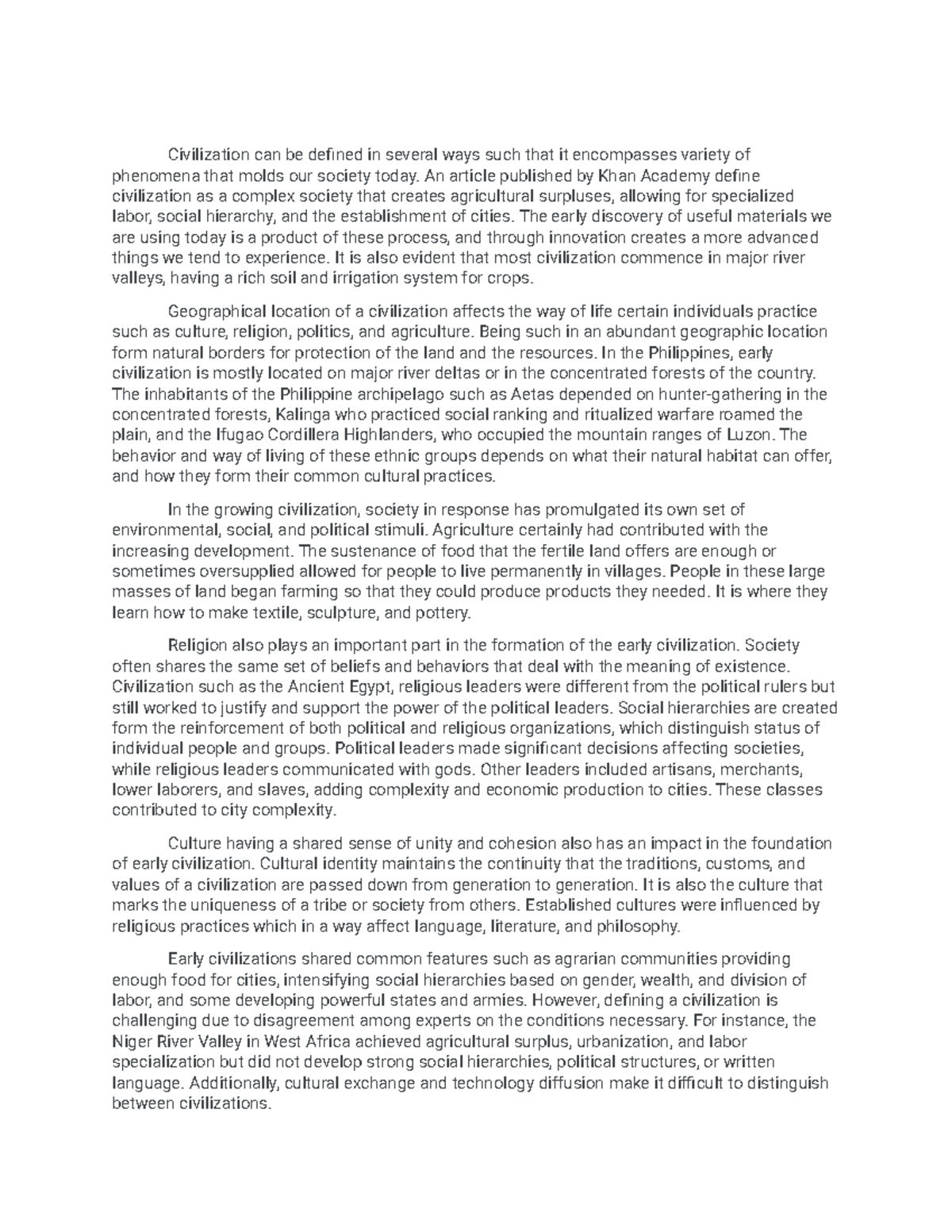 STS Essay - Understanding Civilization and Its Impacts - Studocu