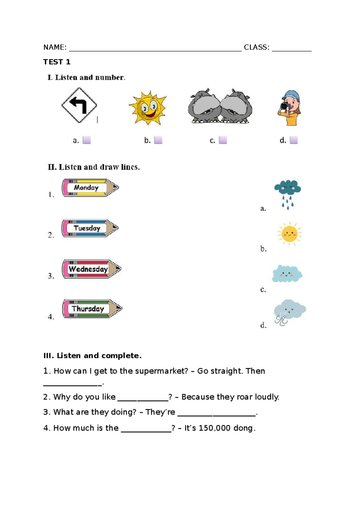 Grade 4 Listening & Comprehension Test 1: Zoo & Questions - Studocu